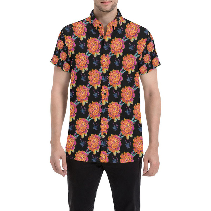 Marigold Pattern Print Design Mr04 3d Men's Button Up Shirt
