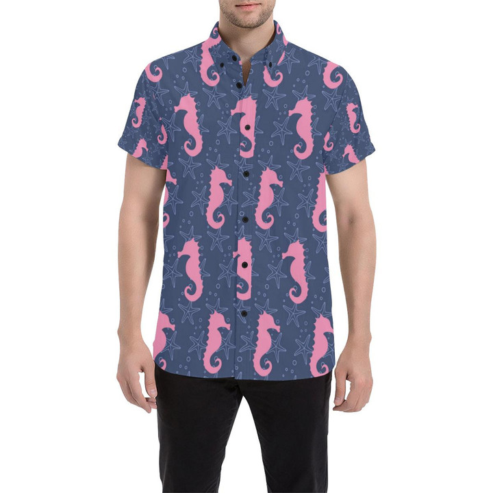 Seahorse Pink Pattern Print Design 02 3d Men's Button Up Shirt