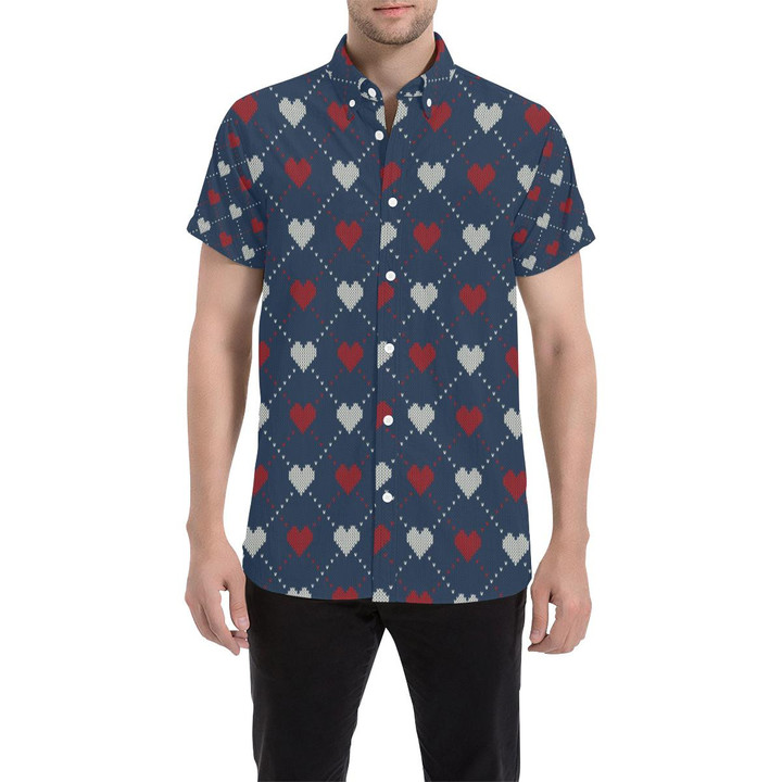 Heart Knit Pattern Print Design He05 3d Men's Button Up Shirt