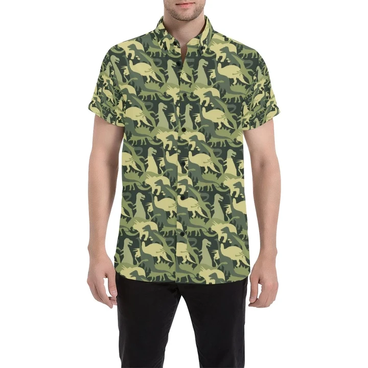 Camouflage Dinosaur Pattern Print Design 03 3d Men's Button Up Shirt