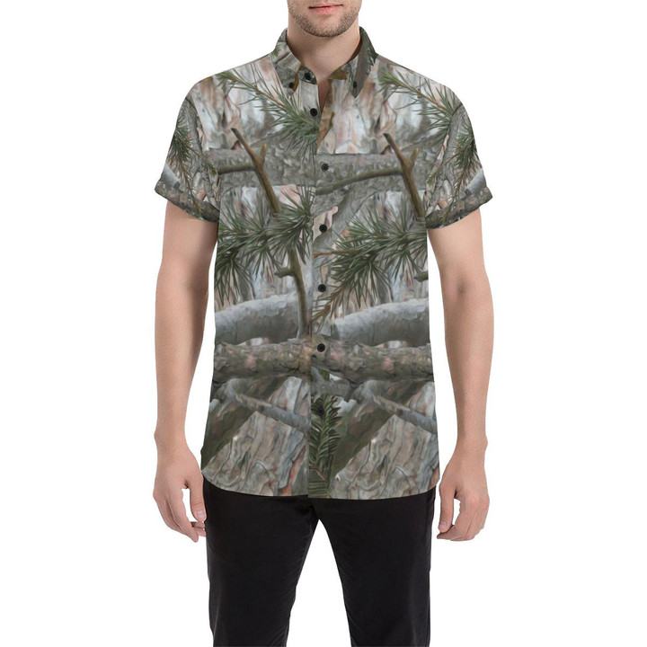 Camo Realistic Tree Forest Pattern 3d Men's Button Up Shirt
