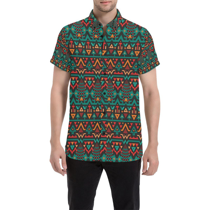 Aztec Pattern Print Design 04 3d Men's Button Up Shirt