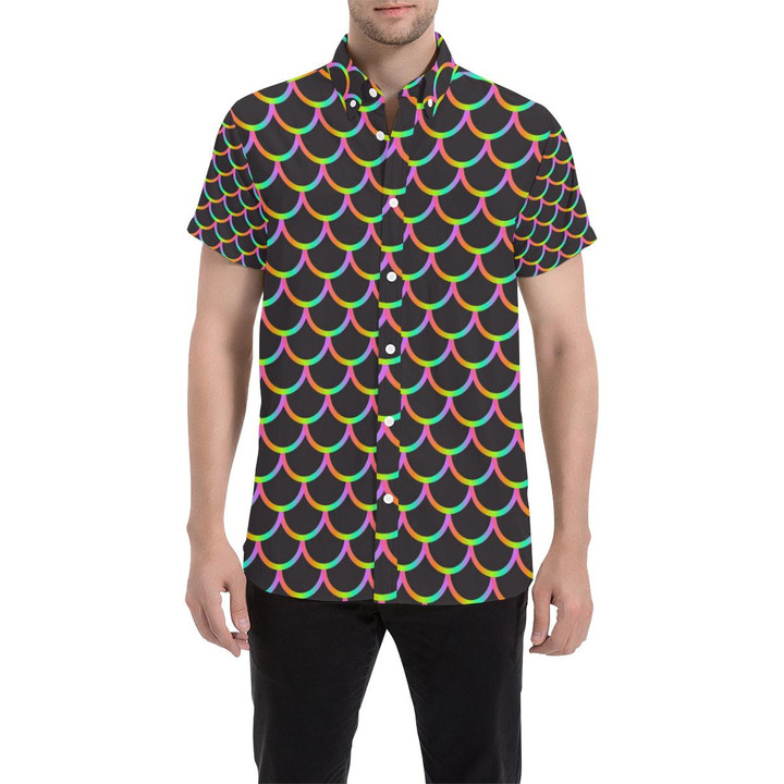 Mermaid Tail Rainbow Design Print 3d Men's Button Up Shirt
