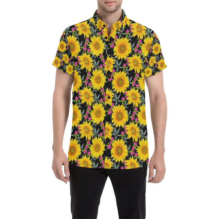 Sunflower Pattern Print Design Sf014 3d Men's Button Up Shirt