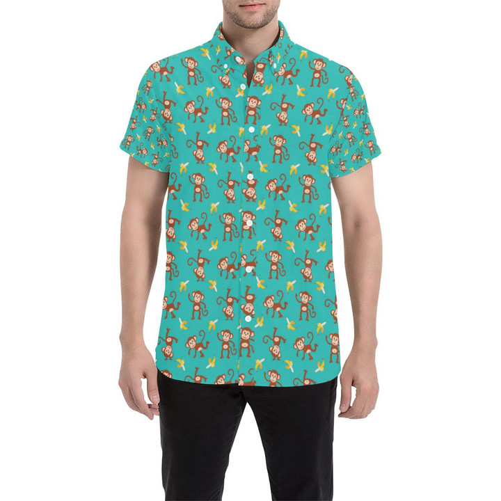 Monkey Banana Design Themed Print 3d Men's Button Up Shirt