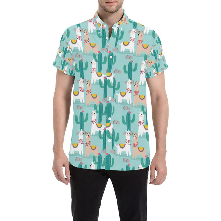 Llama Cactus Pattern Print Design 08 3d Men's Button Up Shirt