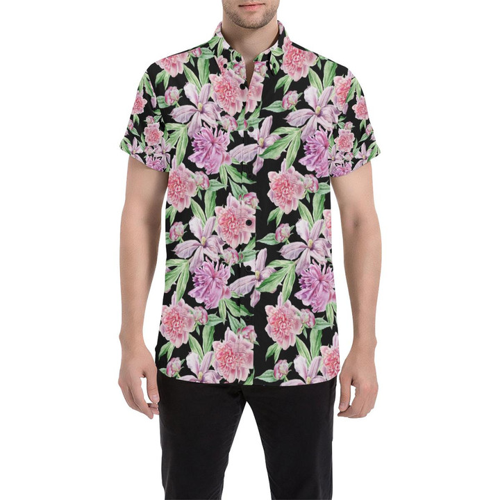 Peony Pattern Print Design Pe08 3d Men's Button Up Shirt