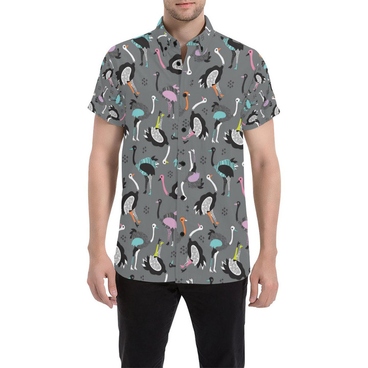 Ostrich Pattern Print Design 01 3d Men's Button Up Shirt