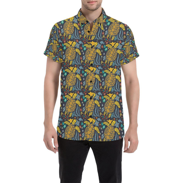 Sea Turtle Pattern Print Design T03 3d Men's Button Up Shirt