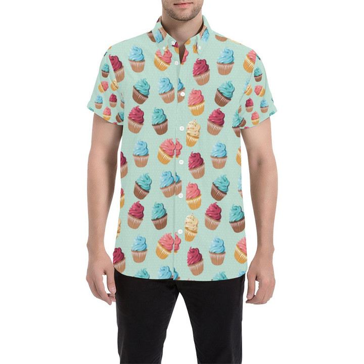 Cupcake Pattern Print Design 01 3d Men's Button Up Shirt