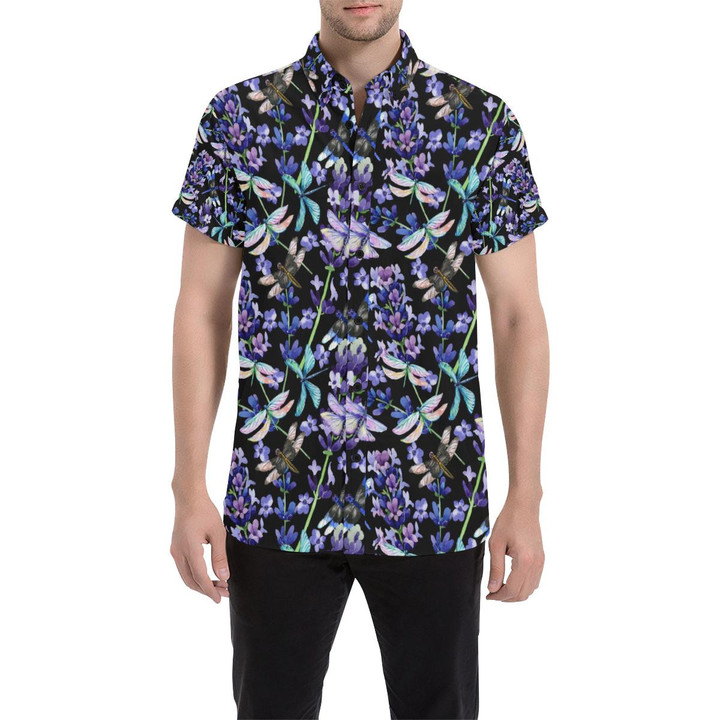 Lavender Dragonfly Pattern Print Design Lv03 3d Men's Button Up Shirt