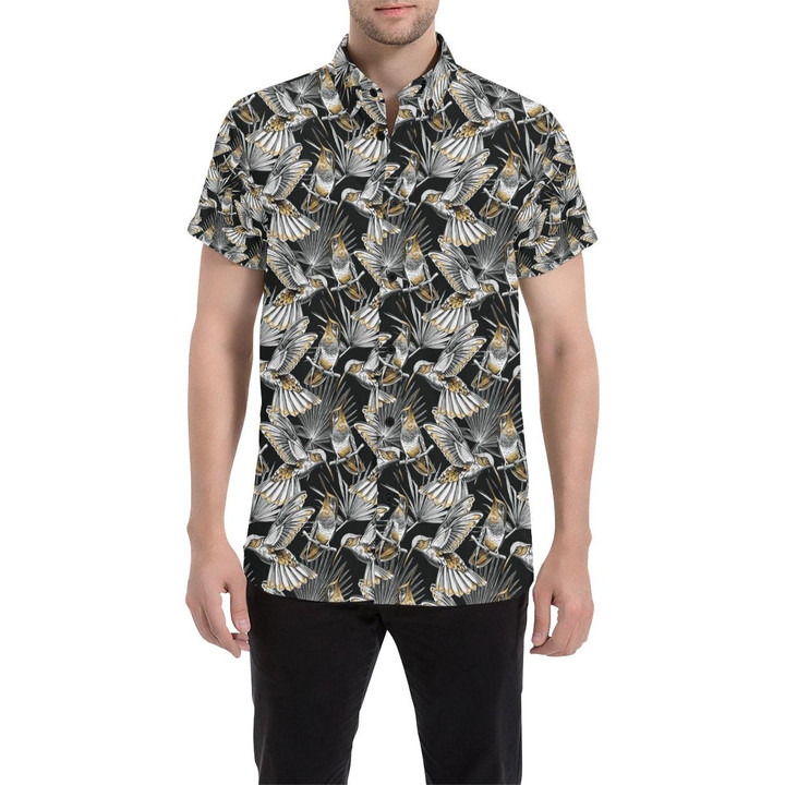 Hummingbird Gold Design Themed Print 3d Men's Button Up Shirt