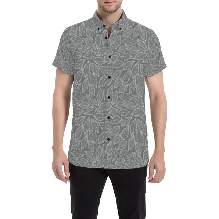 Elm Leave Grey Print Pattern 3d Men's Button Up Shirt