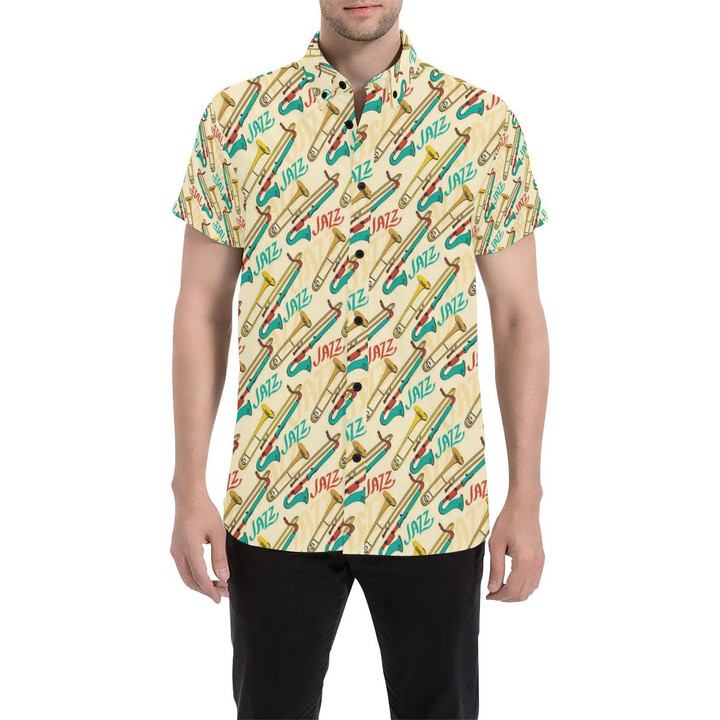 Trombone Pattern Print Design 03 3d Men's Button Up Shirt
