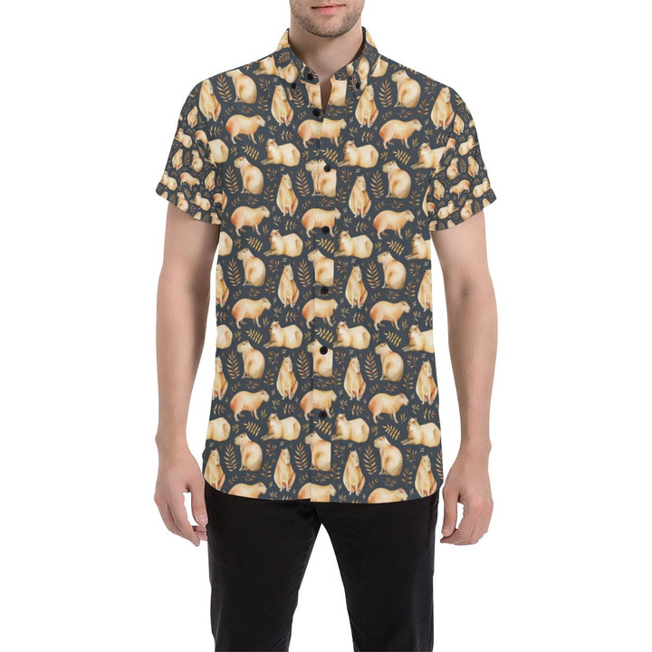 Capybara Pattern Print Design 02 3d Men's Button Up Shirt