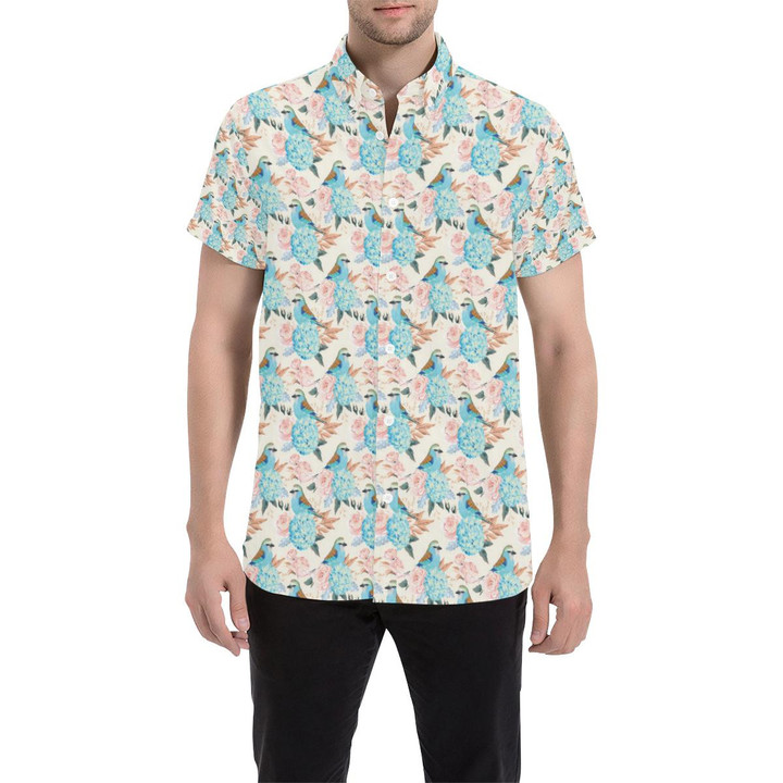 Bluebird Pattern Print Design 03 3d Men's Button Up Shirt