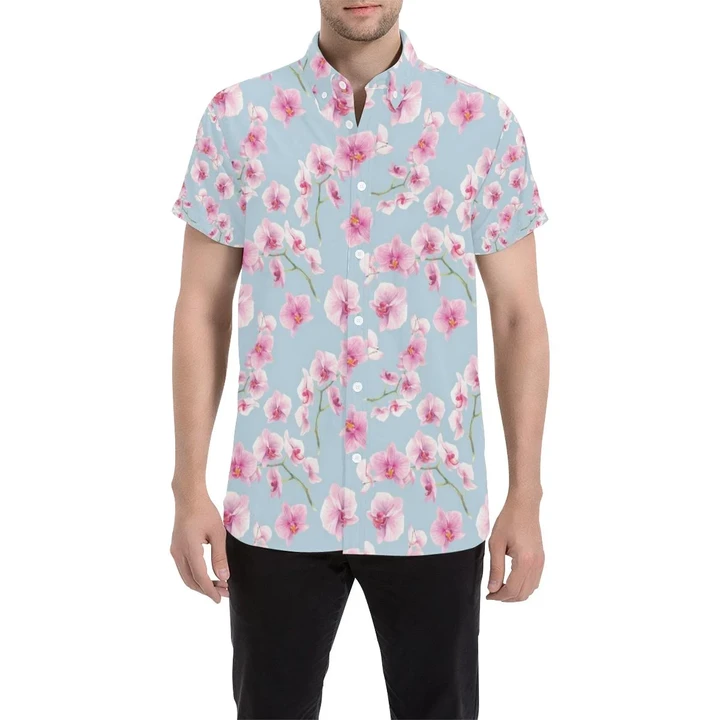 Orchid Pink Pattern Print Design Or01 3d Men's Button Up Shirt
