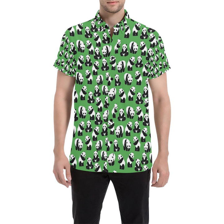 Panda Bear Pattern Themed Print 3d Men's Button Up Shirt