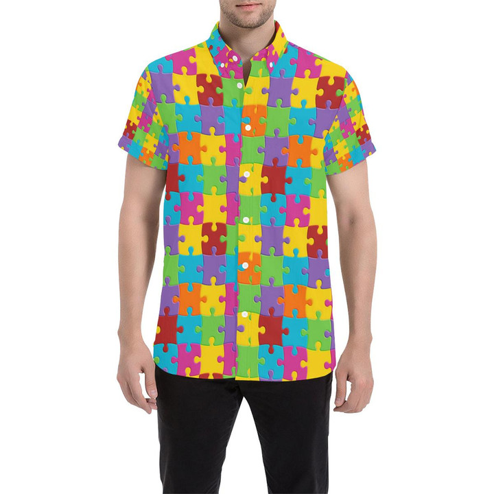 Autism Awareness Pattern Print Design 02 3d Men's Button Up Shirt