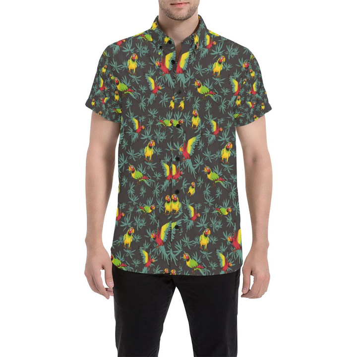 Parrot Themed Print 3d Men's Button Up Shirt