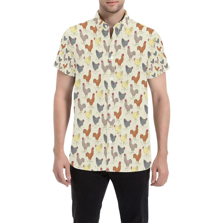 Chicken Pattern Print Design 05 3d Men's Button Up Shirt