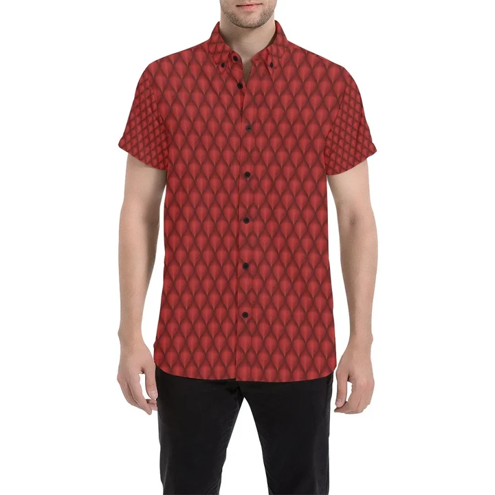 Dragons Red Skin Texture 3d Men's Button Up Shirt