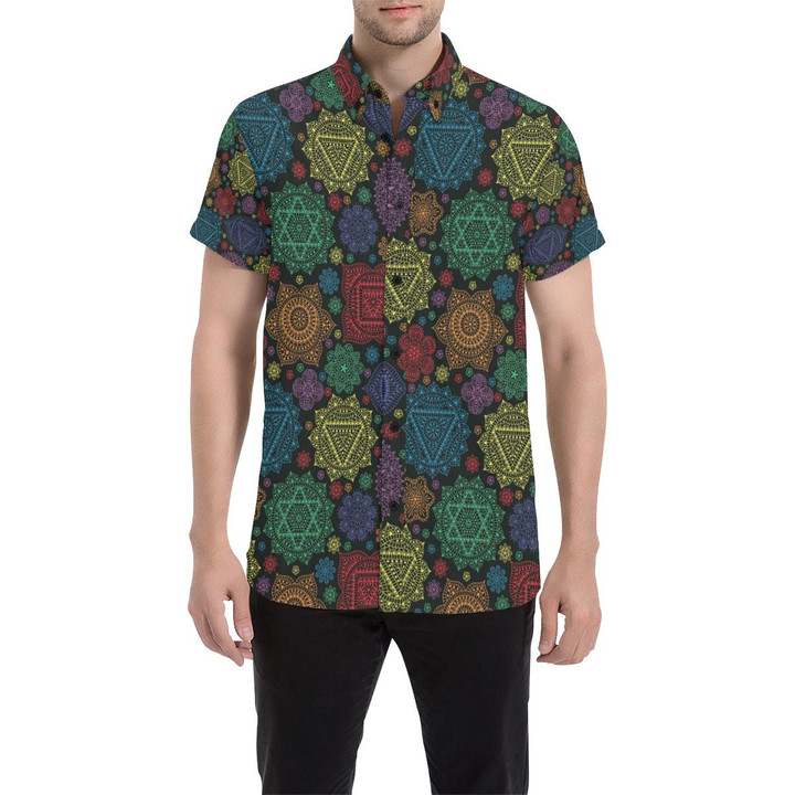 Chakra Mandala Print Pattern 3d Men's Button Up Shirt