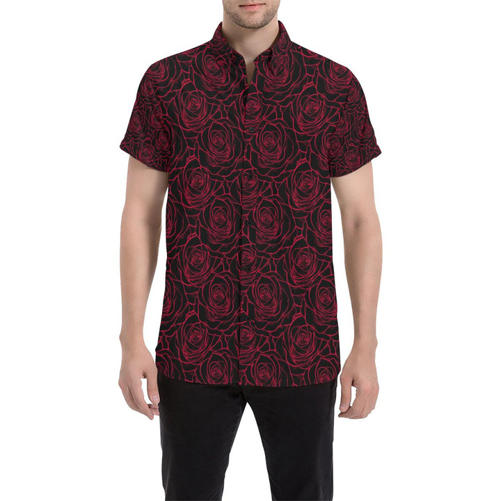 Red Rose Design Print 3d Men's Button Up Shirt