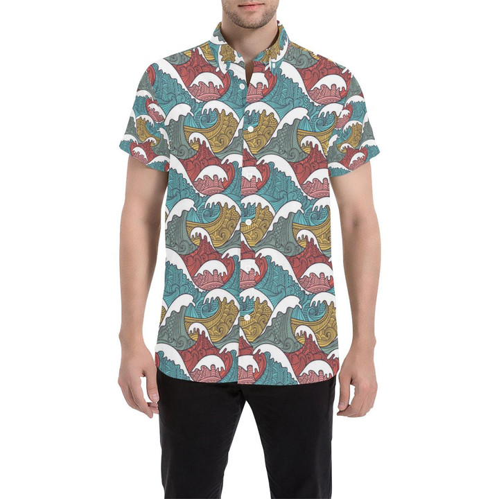 Tribal Wave Pattern Print 3d Men's Button Up Shirt