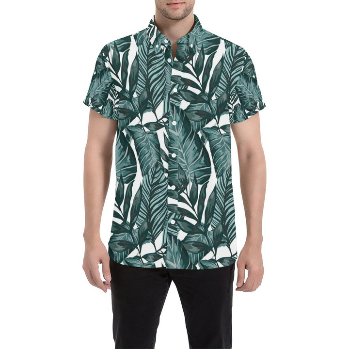 Tropical Palm Leaves Pattern 3d Men's Button Up Shirt