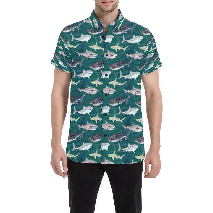 Shark Style Print 3d Men's Button Up Shirt