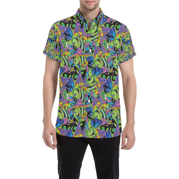 Psychedelic Trippy Mushroom Themed 3d Men's Button Up Shirt