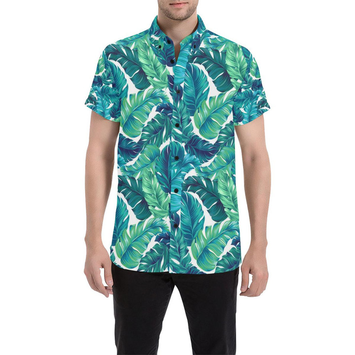 Brightness Tropical Palm Leaves 3d Men's Button Up Shirt