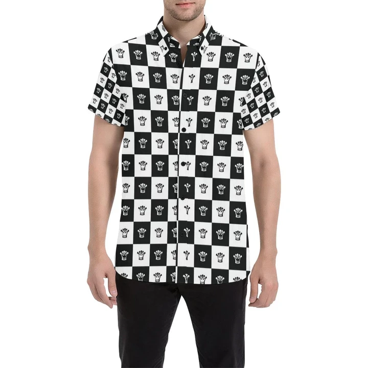 Checkered Flag Crown Pattern 3d Men's Button Up Shirt