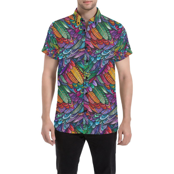 Feather Multicolor Design Print 3d Men's Button Up Shirt