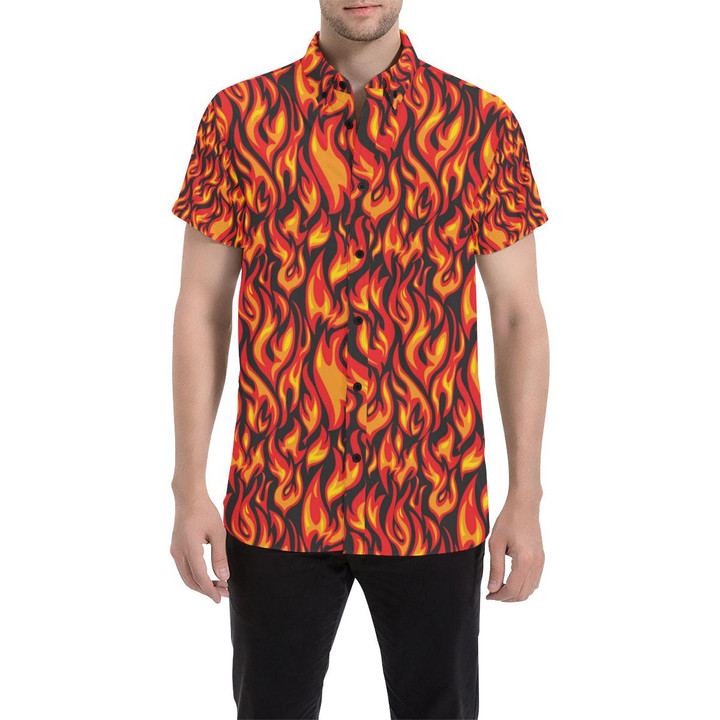 Flame Fire Print Pattern 3d Men's Button Up Shirt