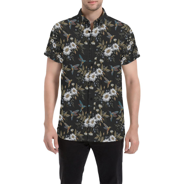 Hummingbird With Embroidery Themed Print 3d Men's Button Up Shirt
