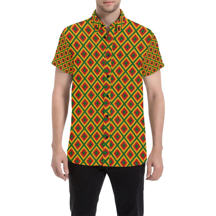 Rasta Reggae Color Cross 3d Men's Button Up Shirt