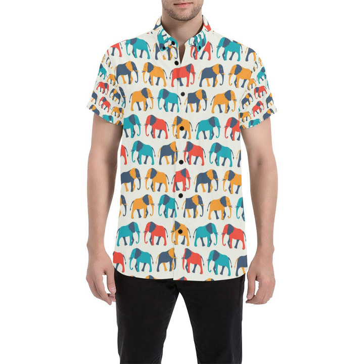 Elephant Colorful Print Pattern 3d Men's Button Up Shirt