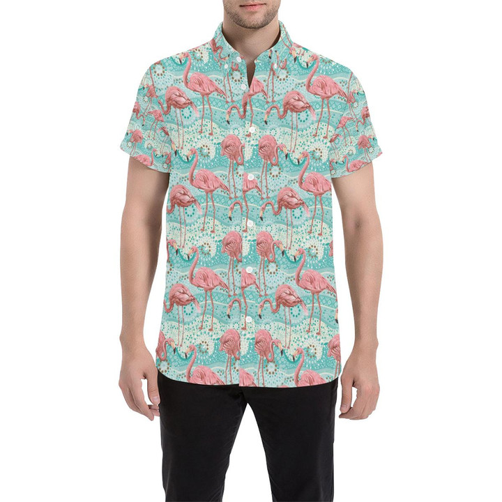 Flamingo Background Themed Print 3d Men's Button Up Shirt