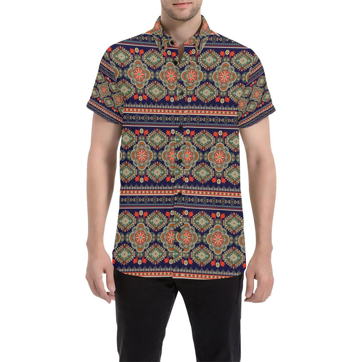 Ethnic Geometric Print Pattern 3d Men's Button Up Shirt