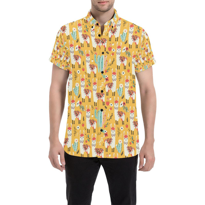 Llama Cute Themed Print 3d Men's Button Up Shirt
