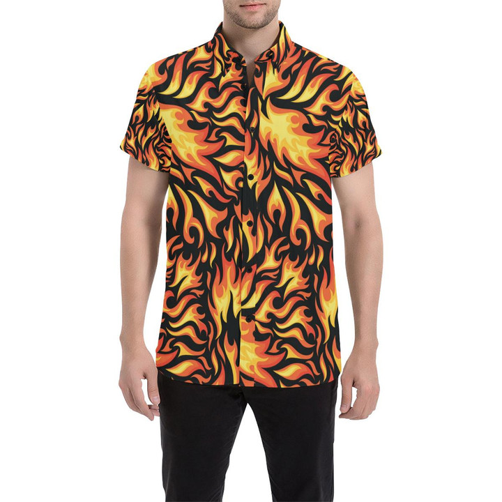 Flame Fire Design Pattern 3d Men's Button Up Shirt