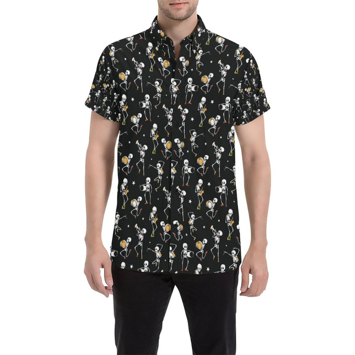 Skeleton Dance Print 3d Men's Button Up Shirt