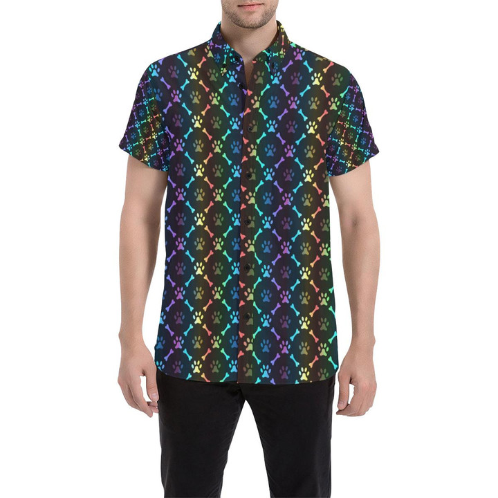 Paw Rainbow Print 3d Men's Button Up Shirt