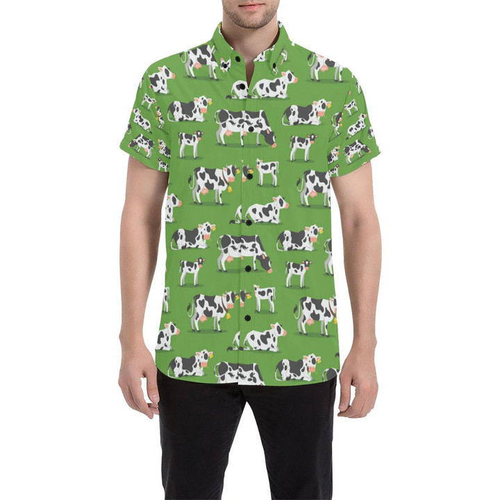 Cow Happy Print Pattern 3d Men's Button Up Shirt