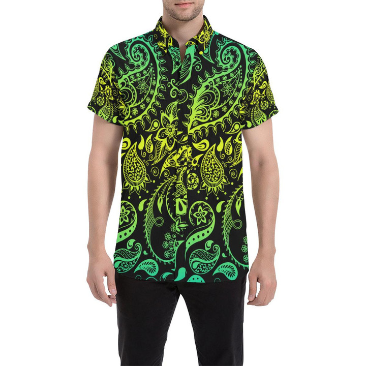 Paisley Green Design Print 3d Men's Button Up Shirt