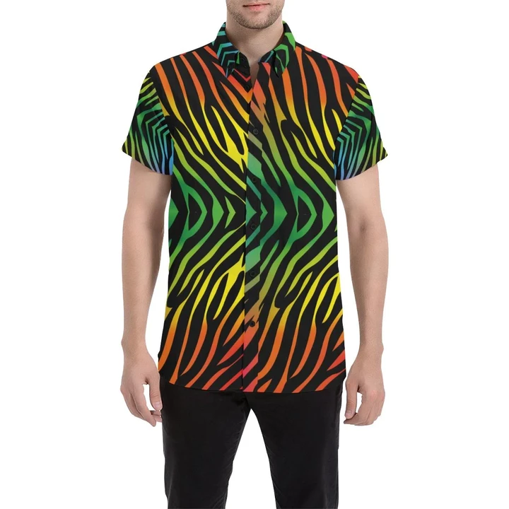 Rainbow Zebra Themed Print 3d Men's Button Up Shirt