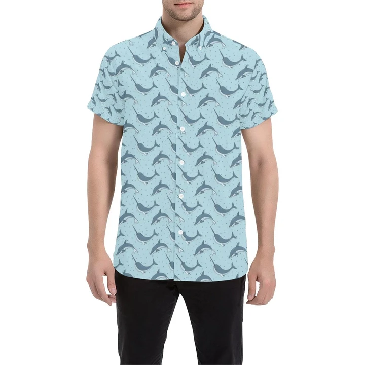 Narwhal Dolphin Print 3d Men's Button Up Shirt