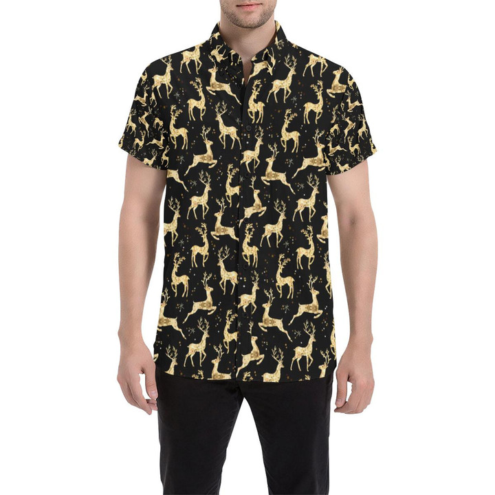 Deer Gold Pattern 3d Men's Button Up Shirt